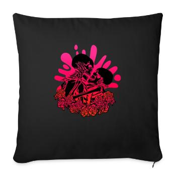 Amour Skeleton Skull Pink Black Roses Kissing - Housse de coussin décorative 45 x 45 cm - noir - Devant