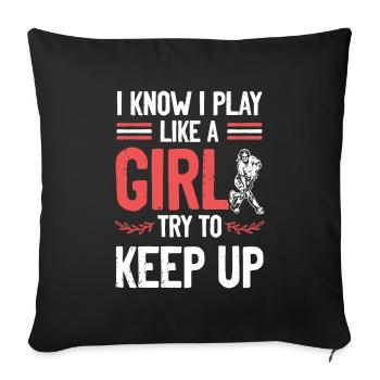 Fille de hockey sur gazon - Housse de coussin décorative 45 x 45 cm - noir - Devant