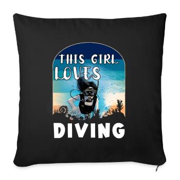 Cadeau de plongée Fille de plongée - Housse de coussin décorative 45 x 45 cm - noir - Devant