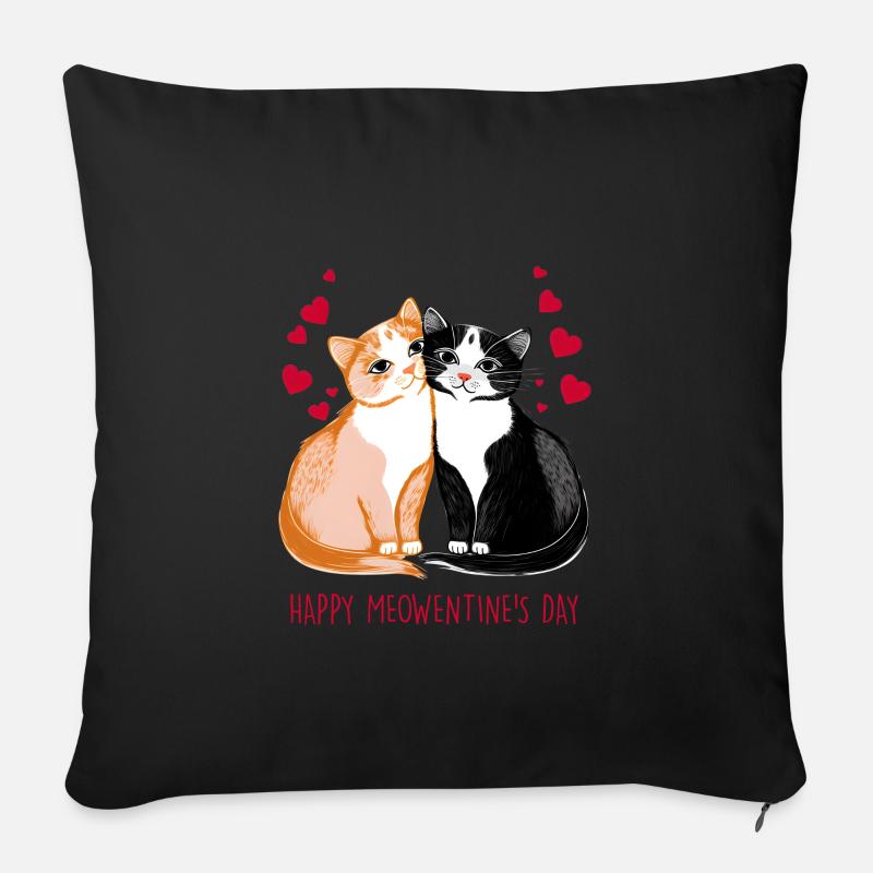 Chat Cadeau de Saint-Valentin - Housse de coussin décorative 45 x 45 cm - noir