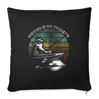 Fishing is my therapie - Sofa pillowcase 17,3'' x 17,3'' (45 x 45 cm) - black - Front