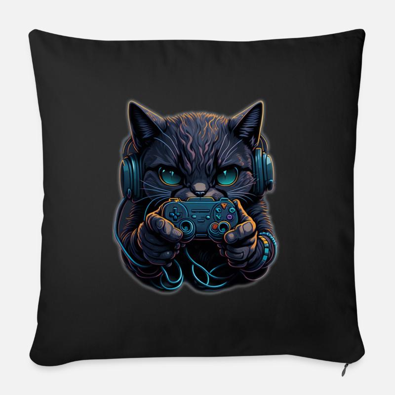 Chat de jeu - Housse de coussin décorative 45 x 45 cm - noir