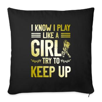 Fille de hockey sur gazon - Housse de coussin décorative 45 x 45 cm - noir - Devant