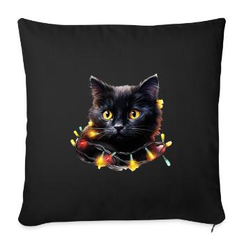 Christmas Lights Cat Christmas - Sofa pillowcase 17,3'' x 17,3'' (45 x 45 cm) - black - Front