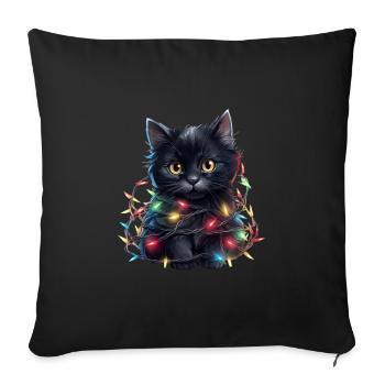 Lumières de Noël Cat Noël - Housse de coussin décorative 45 x 45 cm - noir - Devant