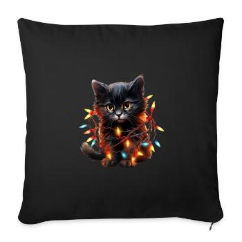 Christmas Lights Cat Christmas - Sofa pillowcase 17,3'' x 17,3'' (45 x 45 cm) - black - Front
