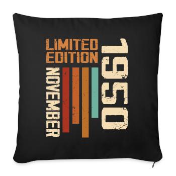 1950 November Birthday gift. November 1950 - Sofa pillowcase 17,3'' x 17,3'' (45 x 45 cm) - black - Front