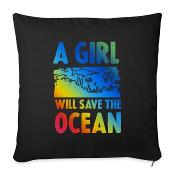 Sauvez la fille de l’océan - Housse de coussin décorative 45 x 45 cm - noir - Devant