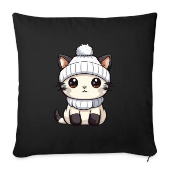 Cat Winter Comic Cute - Sofa pillowcase 17,3'' x 17,3'' (45 x 45 cm) - black - Front