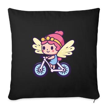 Fée Mignon Vélo Bande Dessinée - Housse de coussin décorative 45 x 45 cm - noir - Devant