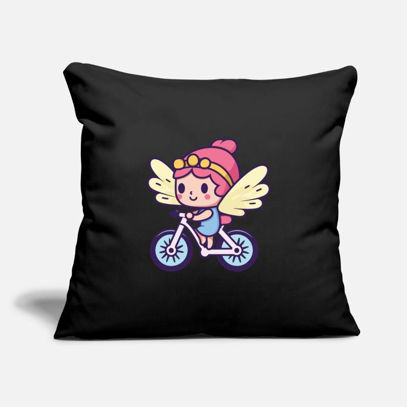 Fée Mignon Vélo Bande Dessinée Housse de coussin décorative 45 x 45 cm
