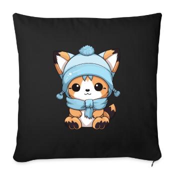 Fuchs Winter Comic - Sofakissenbezug 45 x 45 cm - Schwarz - Vorne
