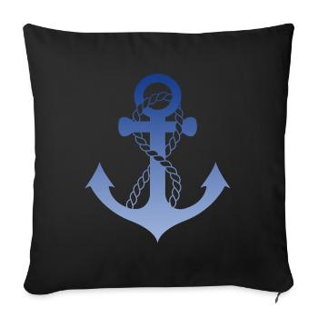 Ancre Bleue, Maritime, Nautique, Marin, Capitaine - Housse de coussin décorative 45 x 45 cm - noir - Devant