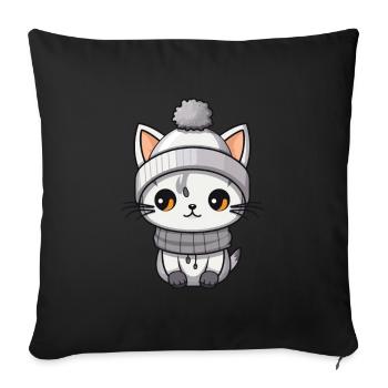 Cat Winter Animal Cute Comic - Sofa pillowcase 17,3'' x 17,3'' (45 x 45 cm) - black - Front