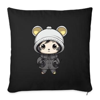 Mouse Winter Animal Cute Comic - Sofa pillowcase 17,3'' x 17,3'' (45 x 45 cm) - black - Front