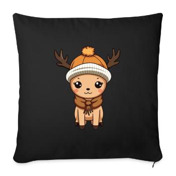 Reh Geweih Winter Tier Niedlich Comic - Sofakissenbezug 45 x 45 cm - Schwarz - Vorne