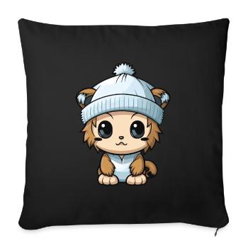 Lion Winter Animal Cute Comic - Sofa pillowcase 17,3'' x 17,3'' (45 x 45 cm) - black - Front