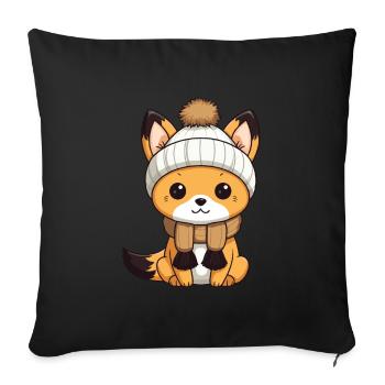 Fuchs Winter Tier Niedlich Comic - Sofakissenbezug 45 x 45 cm - Schwarz - Vorne