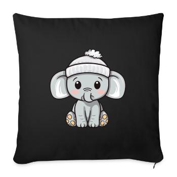 Elephant Winter Animal Cute Comic - Sofa pillowcase 17,3'' x 17,3'' (45 x 45 cm) - black - Front
