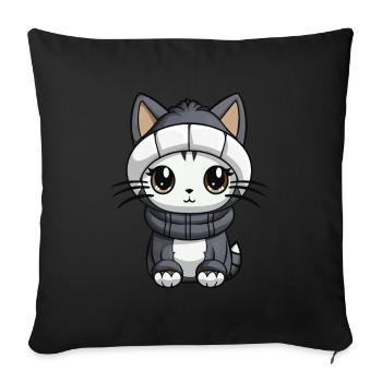 Cat Winter Animal Cute Comic - Sofa pillowcase 17,3'' x 17,3'' (45 x 45 cm) - black - Front