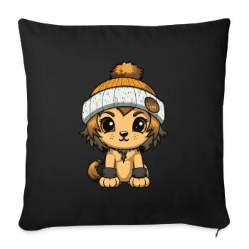 Lion Winter Animal Cute Comic - Sofa pillowcase 17,3'' x 17,3'' (45 x 45 cm) - black - Front