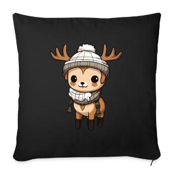 Reh Geweih Winter Tier Niedlich Comic - Sofakissenbezug 45 x 45 cm - Schwarz - Vorne