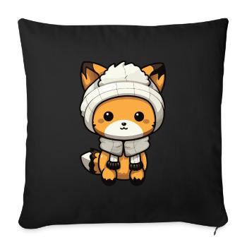 Fox Winter Animal Cute Comic - Sofa pillowcase 17,3'' x 17,3'' (45 x 45 cm) - black - Front