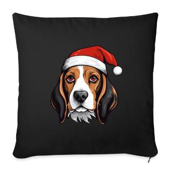Tête de chien Beagle Noël Noël - Housse de coussin décorative 45 x 45 cm - noir - Devant