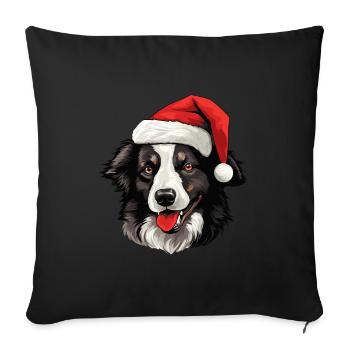 Border Collie tête de chien Noël Noël - Housse de coussin décorative 45 x 45 cm - noir - Devant