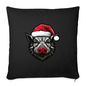 Tête d’animal de Noël de sanglier - Housse de coussin décorative 45 x 45 cm - noir - Devant