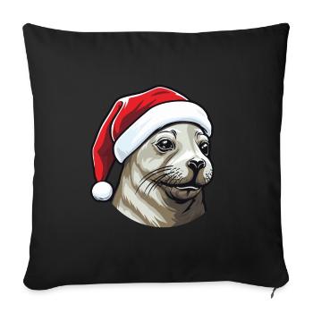 Tête d’animal de Noël de phoque de phoque - Housse de coussin décorative 45 x 45 cm - noir - Devant