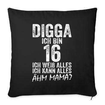 Digga J’ai 16 ans Je peux tout faire 16e anniversaire - Housse de coussin décorative 45 x 45 cm - noir - Devant