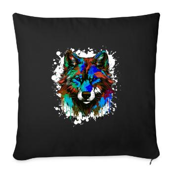 Wolf Kopf Porträt Bunt - Sofakissenbezug 45 x 45 cm - Schwarz - Vorne