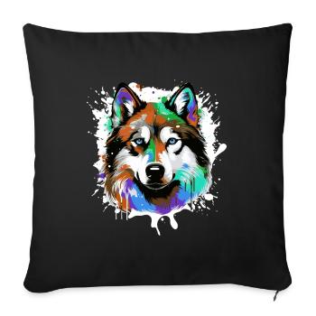 Portrait de tête de chien husky coloré - Housse de coussin décorative 45 x 45 cm - noir - Devant