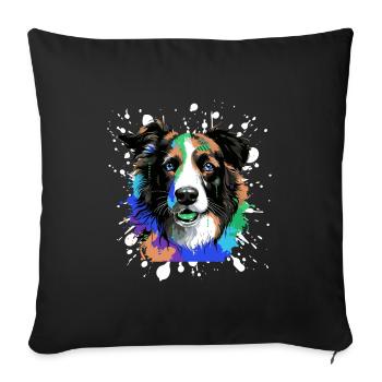 Border Collie Chien Tête Portrait Coloré - Housse de coussin décorative 45 x 45 cm - noir - Devant