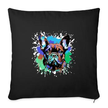 Bouledogue Français Chien Portrait Coloré - Housse de coussin décorative 45 x 45 cm - noir - Devant