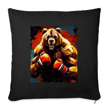 Combattant de boxeur grizzly - Housse de coussin décorative 45 x 45 cm - noir - Devant
