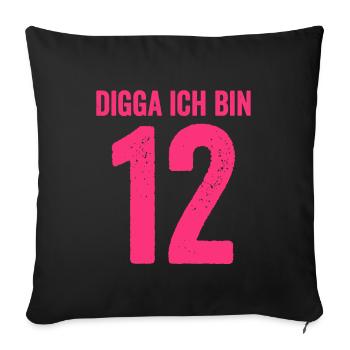Digga Je suis 12 ans fille 12e anniversaire Dame - Housse de coussin décorative 45 x 45 cm - noir - Devant
