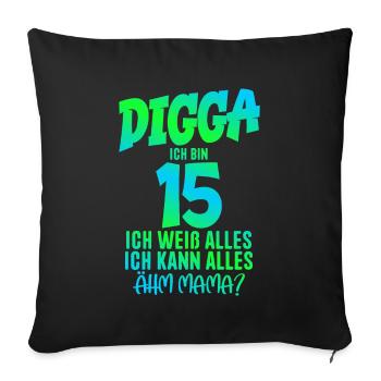 15ème anniversaire Digga J’ai 15 ans Je peux tout faire - Housse de coussin décorative 45 x 45 cm - noir - Devant