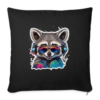 Raccoon With Headphones Graffiti Art - Sofa pillowcase 17,3'' x 17,3'' (45 x 45 cm) - black - Front