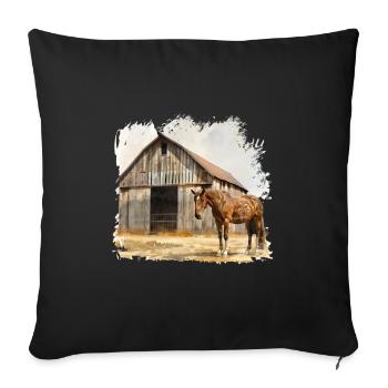 Écurie rustique avec cheval brun - Housse de coussin décorative 45 x 45 cm - noir - Devant