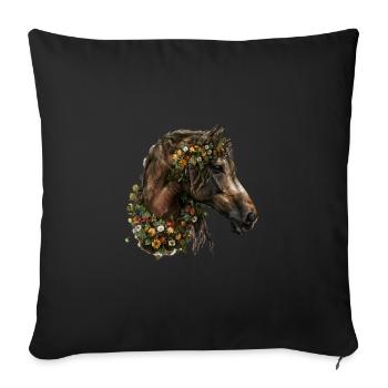 Horse head with flower wreath - Sofa pillowcase 17,3'' x 17,3'' (45 x 45 cm) - black - Front