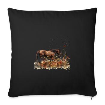 Horse In Wild Flower Meadow With Butterflies - Sofa pillowcase 17,3'' x 17,3'' (45 x 45 cm) - black - Front