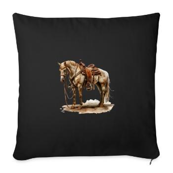 Cheval de selle western en selle brune - Housse de coussin décorative 45 x 45 cm - noir - Devant