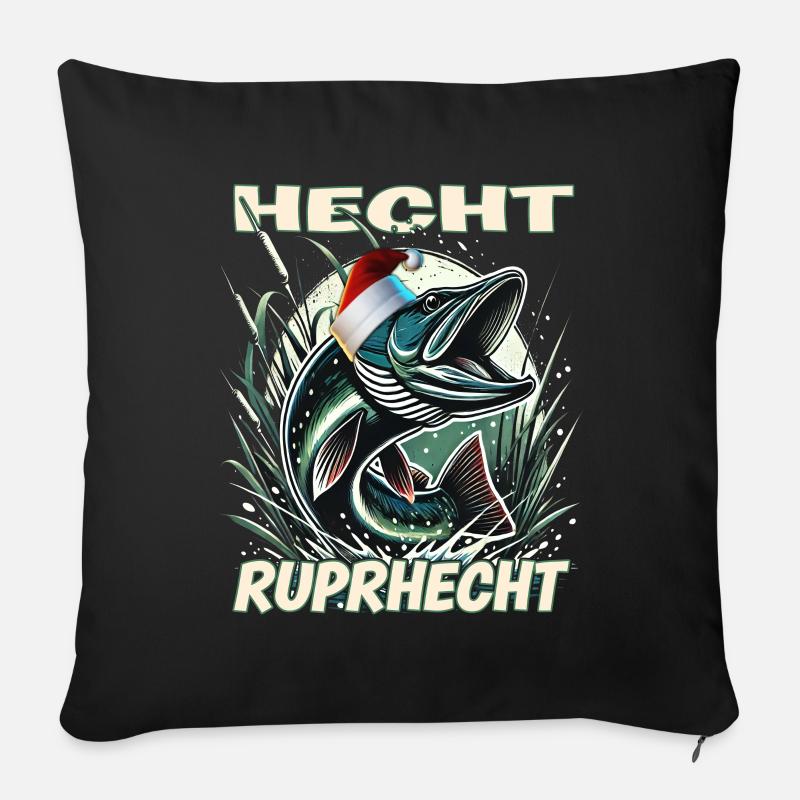 Brochet Brochet Poisson de Noël - Housse de coussin décorative 45 x 45 cm - noir
