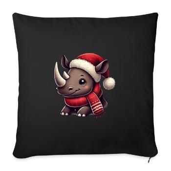 Cute rhinoceros with Christmas hat and - Sofa pillowcase 17,3'' x 17,3'' (45 x 45 cm) - black - Front