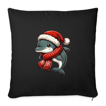 Dauphin de Noël avec chapeau et écharpe - Housse de coussin décorative 45 x 45 cm - noir - Devant