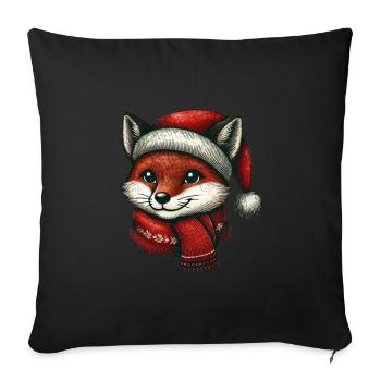 Renard de Noël avec chapeau et écharpe - Housse de coussin décorative 45 x 45 cm - noir - Devant