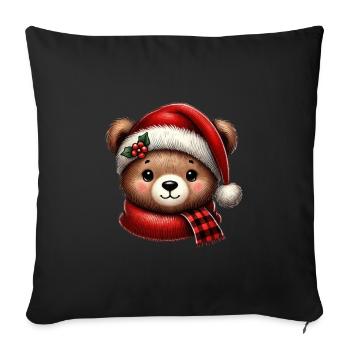Mignon ours de Noël avec écharpe et chapeau de Noël - Housse de coussin décorative 45 x 45 cm - noir - Devant
