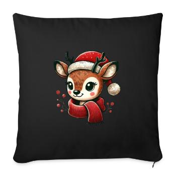Renne de Noël avec écharpe et chapeau - Housse de coussin décorative 45 x 45 cm - noir - Devant